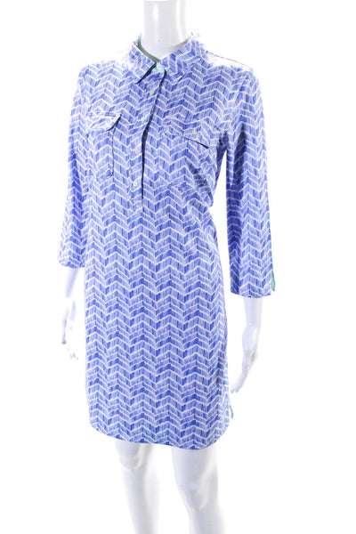 Vineyard Vines Womens Blue Printed Collar Long Sleeve A-Line Dress Size S