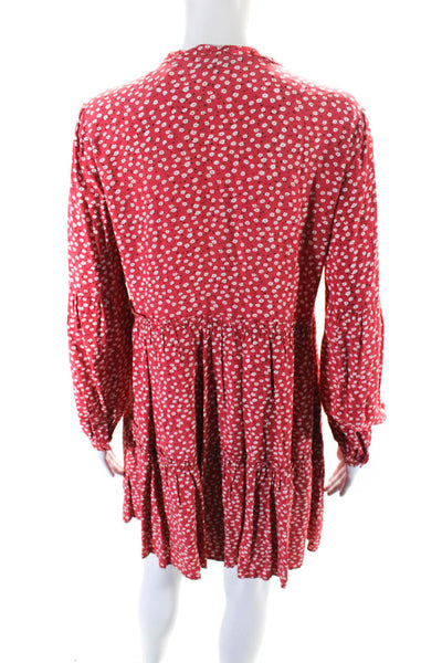 Rails Womens Red Floral Print Tie V-Neck Long Sleeve Tiered A-Line Dress Size XS