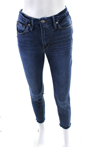 Good American Womens Cotton Denim Frayed Hem Mid Rise Skinny Jeans Blue Size 4