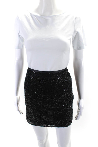 J Crew Womens Black Sequins Zip Back Lined Mini Skirt Size 4