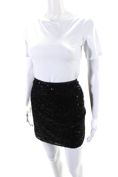 J Crew Womens Black Sequins Zip Back Lined Mini Skirt Size 4