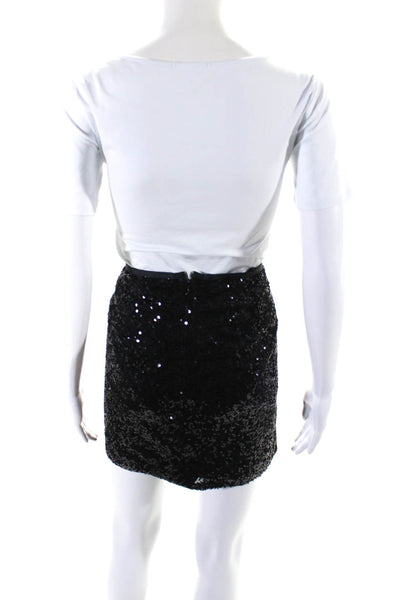 J Crew Womens Black Sequins Zip Back Lined Mini Skirt Size 4