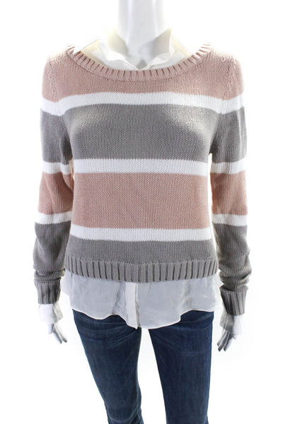 As by Df Womens Gray Pink Color Block Long Sleeve Pullover Sweater Top Size S