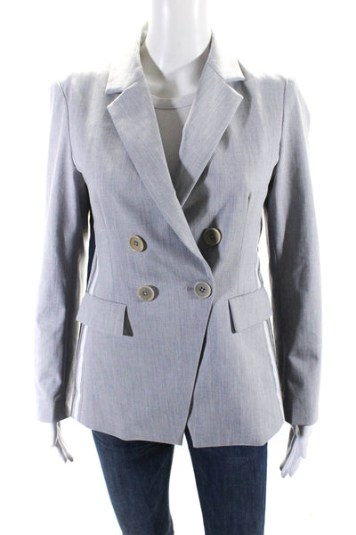 Ecru Womens Gray Striped Double Breasted Faux Pockets Long Sleeve Blazer Size 4