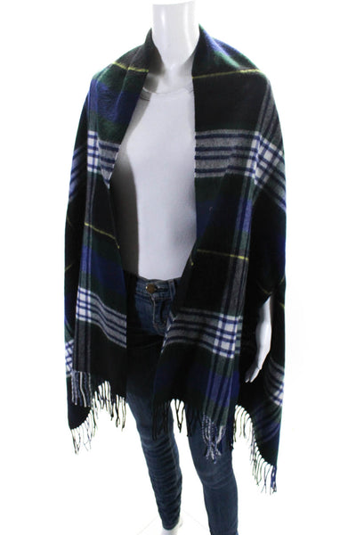 J Crew Womens Blue Green Wool Plaid Fringe Edge Shrug Scarf Sweater Top Size OS