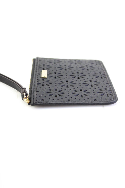 Kate Spade New York Womens Zip Top Logo Laser Cut Wristlet Handbag Black Leather