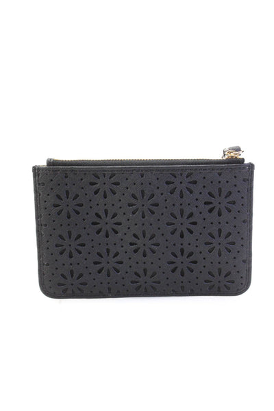 Kate Spade New York Womens Zip Top Logo Laser Cut Wristlet Handbag Black Leather