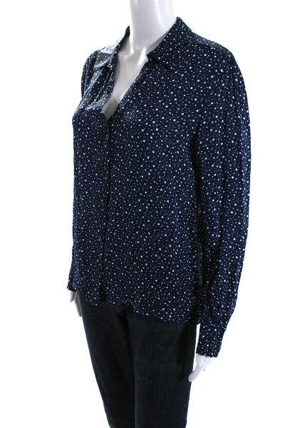 Ecru Womens Spotted Print Collared Long Sleeve Buttoned Blouse Blue Size S