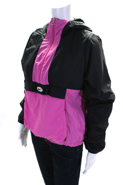 Nike Womens Black Pink Color Block Hooded Long Sleeve Pullover Jacket Size XS