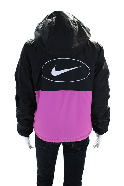 Nike Womens Black Pink Color Block Hooded Long Sleeve Pullover Jacket Size XS