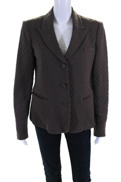 Giorgio Armani Womens Cotton Polka Dot Buttoned Collared Blazer Brown Size EUR50