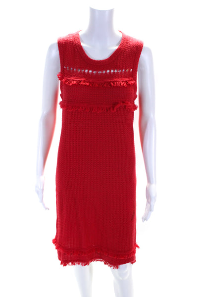 J Crew Womens Cotton Knit Fringe Sleeveless Knee Length Tank Dress Red Size S