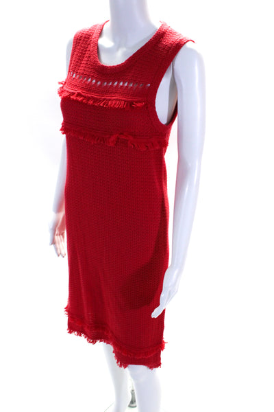 J Crew Womens Cotton Knit Fringe Sleeveless Knee Length Tank Dress Red Size S