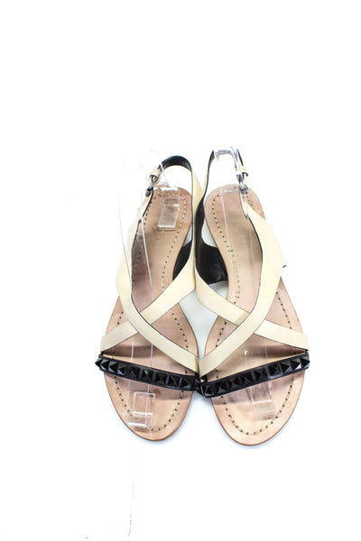 Elie Tahari Womens Leather Studded Two Tone Slingback Sandals Beige Size 7.5