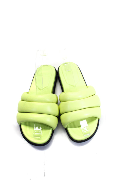 Marc Fisher Womens Leather Open Toe Quilted Puffer Slides Green Size 7