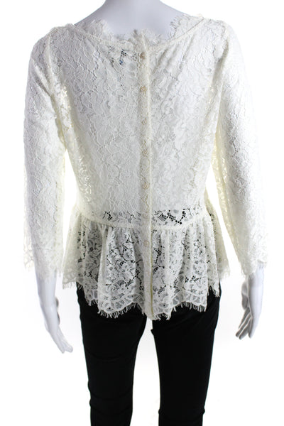 Joie Women's Round Neck Long Sleeves Lace Peplum Blouse Cream Size XS