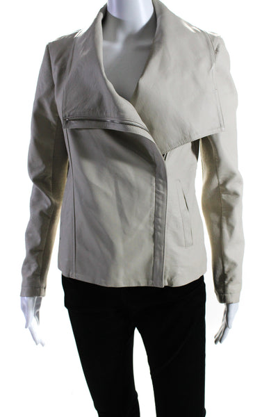 BB Dakota Women's Collared Long Sleeves Full Zip Leather Jacket Cream Size S