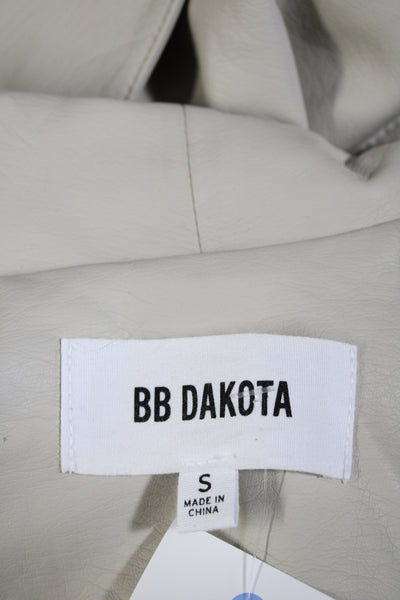 BB Dakota Women's Collared Long Sleeves Full Zip Leather Jacket Cream Size S