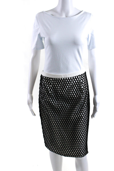 Elizabeth and James Womens Mesh Layered Zipped Midi Pencil Skirt Black Size 8