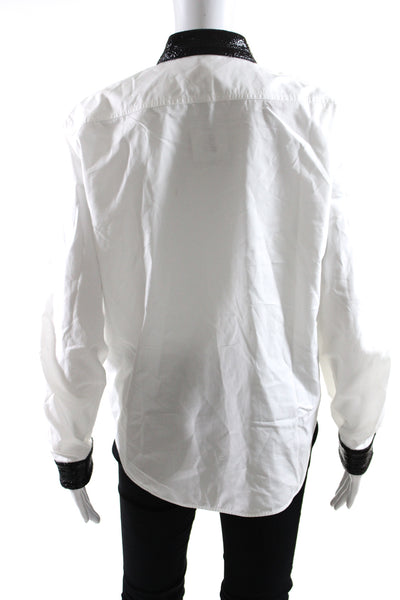 No21 Womens Cotton Patchwork Collared Button Long Sleeve Blouse White Size EUR40