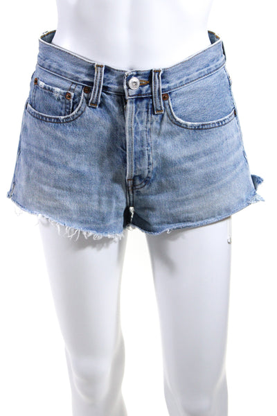 Re/Done Womens Denim Dirty Destroy Wash Cut Off Shorts Blue Cotton Size 25