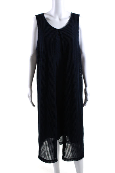 H By Halston Womens Open Knit Front Slit Sleeveless Dress Navy Blue Size 16