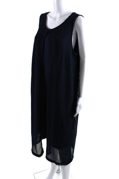 H By Halston Womens Open Knit Front Slit Sleeveless Dress Navy Blue Size 16