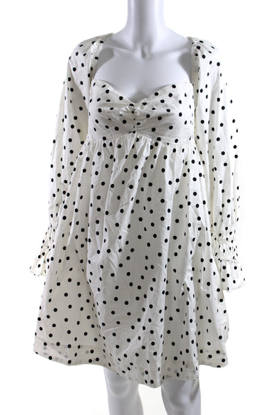 LPA Womens Polka Dot Long Sleeves A Line Dress White Black Size Extra Large