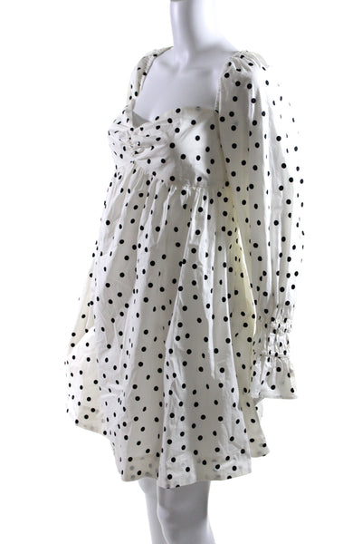 LPA Womens Polka Dot Long Sleeves A Line Dress White Black Size Extra Large