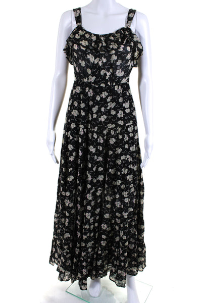 Doen Womens Cotton Floral Print Ruffled Hem Sleeveless Sundress Black Size XS