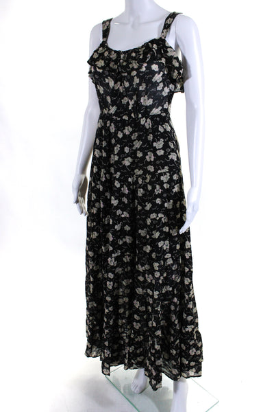 Doen Womens Cotton Floral Print Ruffled Hem Sleeveless Sundress Black Size XS