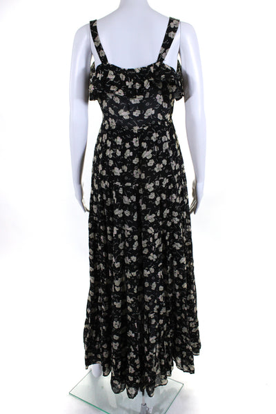 Doen Womens Cotton Floral Print Ruffled Hem Sleeveless Sundress Black Size XS