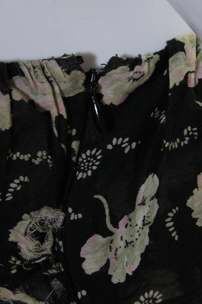 Doen Womens Cotton Floral Print Ruffled Hem Sleeveless Sundress Black Size XS