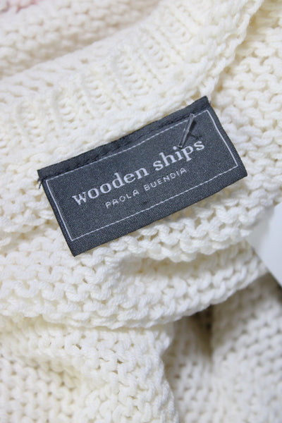 Wooden Ships Womens White Open Knit Cotton Printed Crew Neck Sweater Top Size S