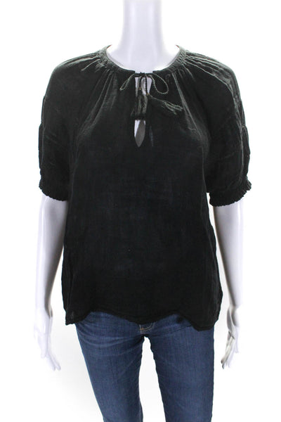 Sundays Womens Short Sleeve Keyhole Boxy Blouse Top Black Cotton Size 0