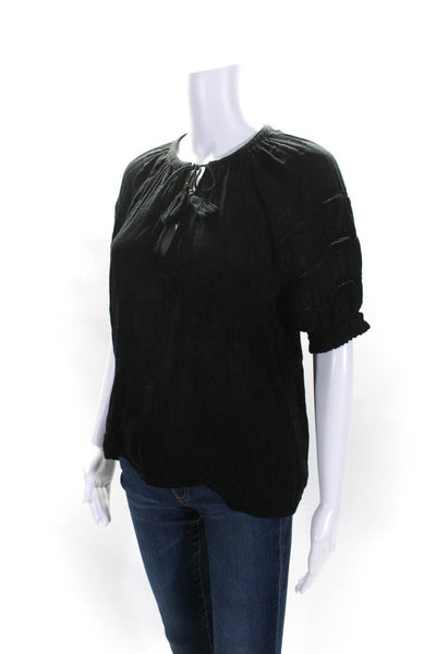 Sundays Womens Short Sleeve Keyhole Boxy Blouse Top Black Cotton Size 0