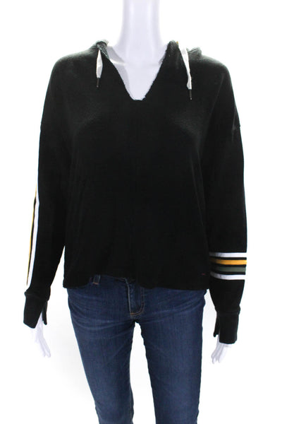 Philanthropy Womens Pullover Striped Trim V Neck Hoodie Sweater Black Size Small