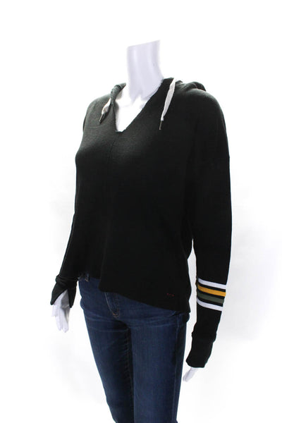 Philanthropy Womens Pullover Striped Trim V Neck Hoodie Sweater Black Size Small