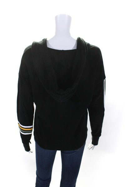 Philanthropy Womens Pullover Striped Trim V Neck Hoodie Sweater Black Size Small