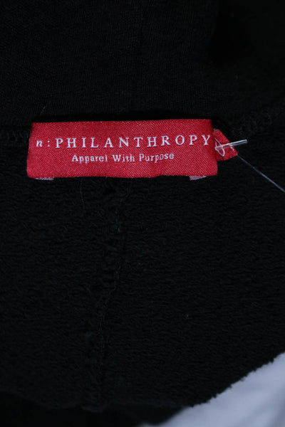 Philanthropy Womens Pullover Striped Trim V Neck Hoodie Sweater Black Size Small