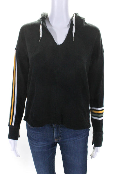 Philanthropy Womens Pullover Striped Trim V Neck Hoodie Sweater Black Size XS