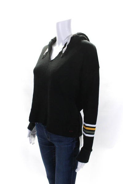 Philanthropy Womens Pullover Striped Trim V Neck Hoodie Sweater Black Size XS