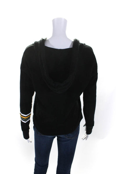 Philanthropy Womens Pullover Striped Trim V Neck Hoodie Sweater Black Size XS