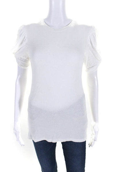 Goldie Womens Short Sleeve Crew Neck Ribbed Knit Tee Shirt White Size Medium