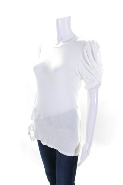 Goldie Womens Short Sleeve Crew Neck Ribbed Knit Tee Shirt White Size Medium