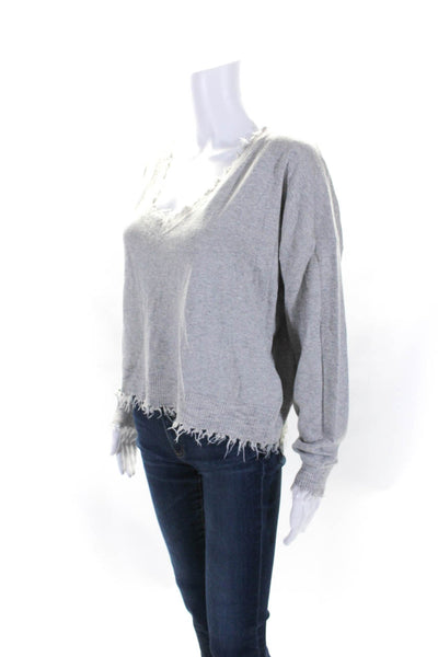 Nation LTD Womens Long Sleeve V Neck Distressed Trim Sweatshirt Gray Size XS