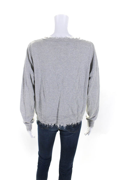 Nation LTD Womens Long Sleeve V Neck Distressed Trim Sweatshirt Gray Size XS