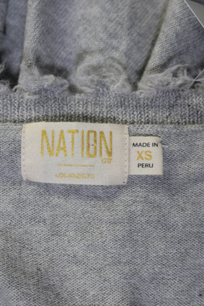 Nation LTD Womens Long Sleeve V Neck Distressed Trim Sweatshirt Gray Size XS