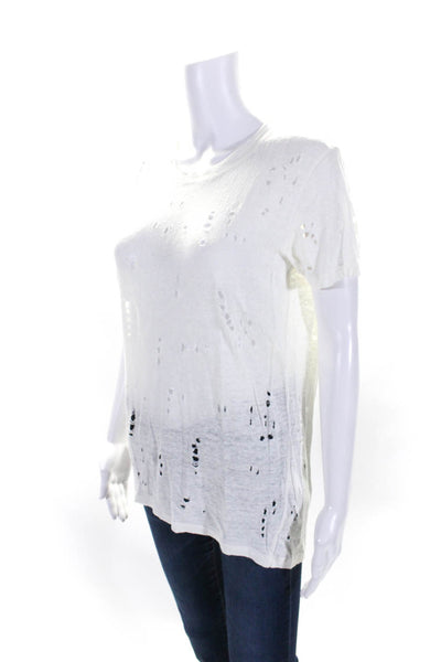 IRO Womens Short Sleeve Round Neck Distressed Tee Shirt White Linen Size XS