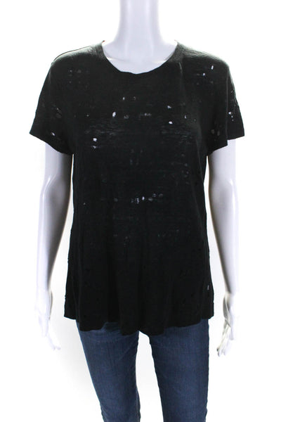 IRO Womens Short Sleeve Crew Neck Distressed Tee Shirt Black Linen Size XS